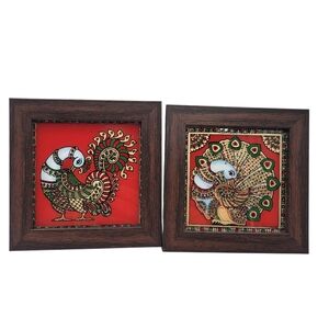 Set Of 2 Una Devendra Tanjore Peacock Art
